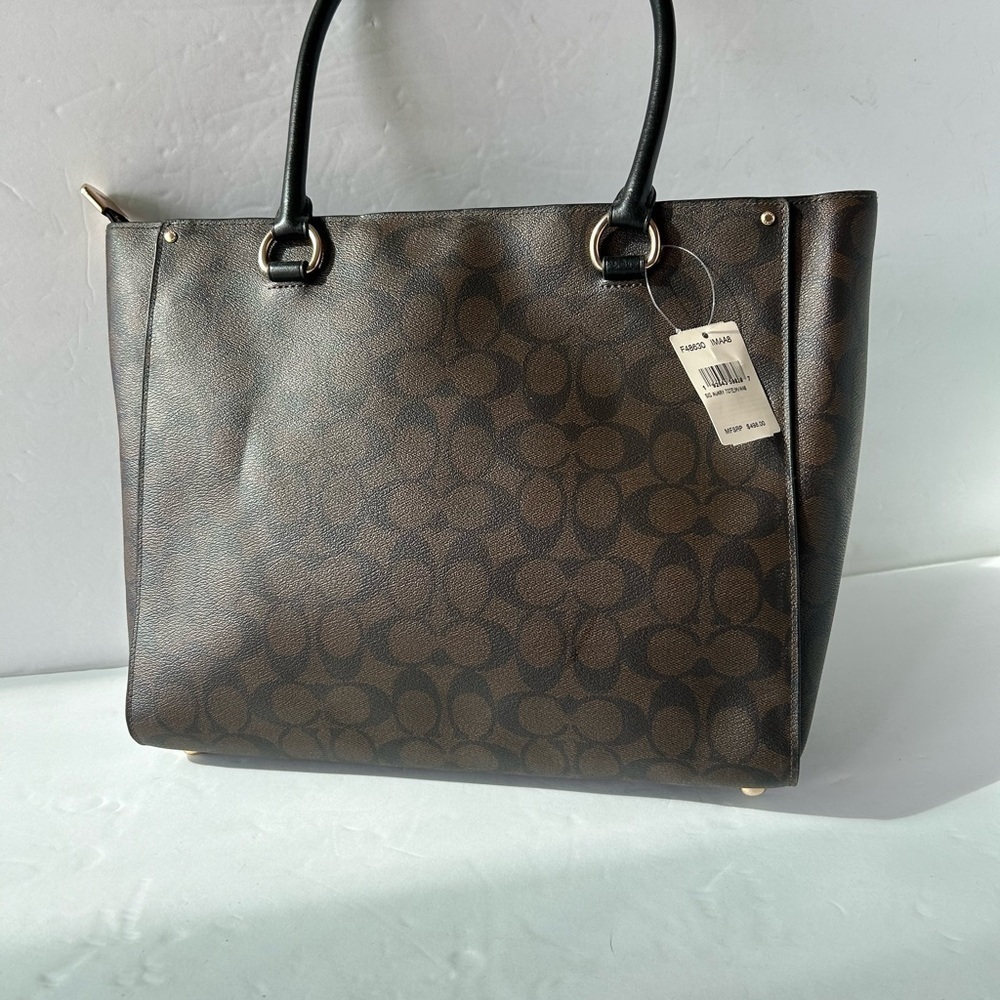 Coach Two Tone Leather and Signature Print Large Satchel - Picture 2 of 10